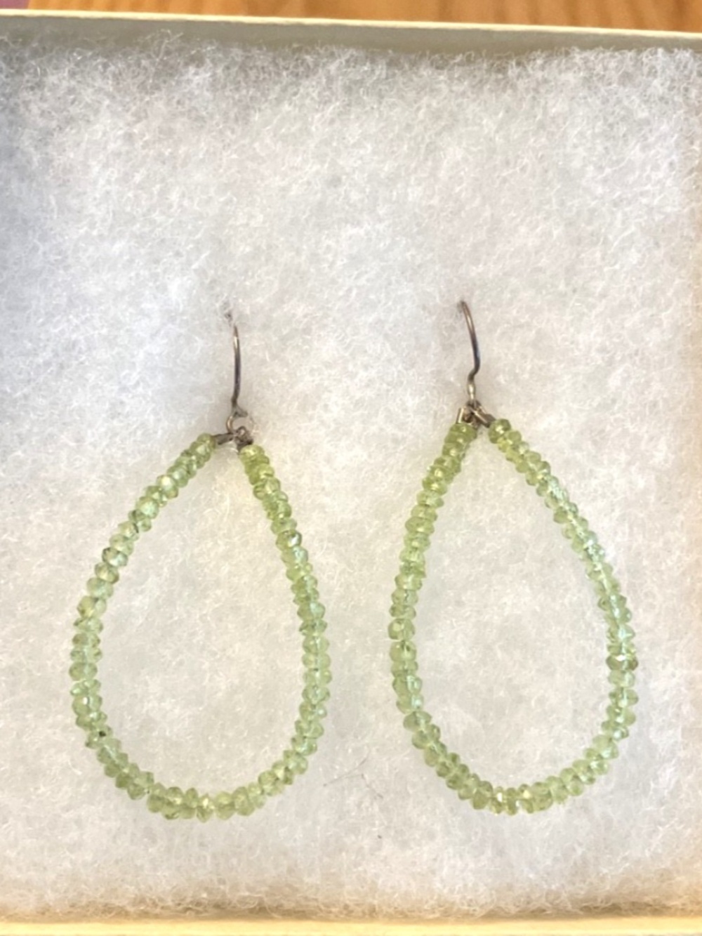 Sterling Silver Light Green Beaded Teardrop Earrings